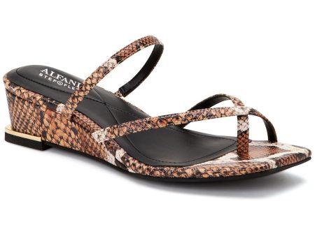 ALFANI Womens Brown Snake Print Toe Loop Asymmetrical Strappy Padded Eadyn Square Toe Wedge Slip On Slide Sandals Shoes M Discount