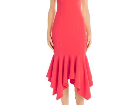 AIDAN MATTOX Womens Coral Zippered Spaghetti Strap V Neck Below The Knee Evening Hi-Lo Dress Online Hot Sale