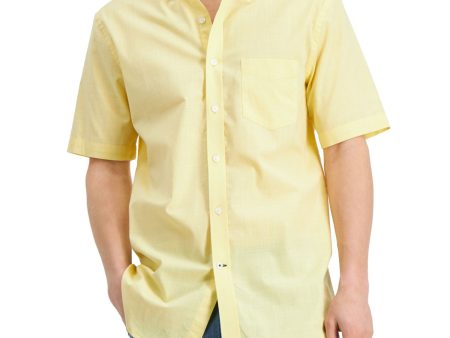 CLUBROOM Mens Yellow Classic Fit Button Down Stretch Casual Shirt Hot on Sale