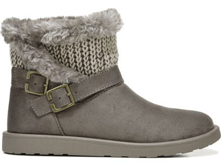 LIFE STRIDE Womens Gray Knit Traction Sole Buckle Accent Comfort Flurry Round Toe Wedge Slip On Booties M Online now