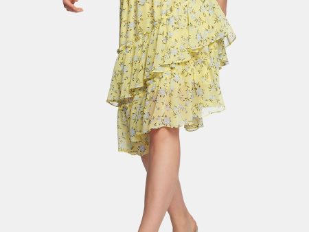 1. STATE Womens Yellow Floral Midi Ruffled Skirt Discount