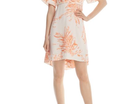 JOIE Womens Pink Printed Short Sleeve V Neck Knee Length Hi-Lo Dress Online now