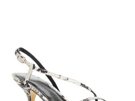 MARC FISHER Womens Black Snake Asymmetrical Padded Gove Square Toe Kitten Heel Buckle Leather Dress Slingback Sandal M Discount