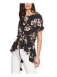 1. STATE Womens Black Ruffled Floral Short Sleeve Peplum Top Sale