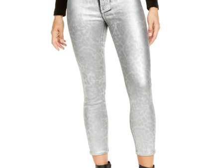 7 FOR ALL MANKIND Womens Silver Zippered  Shimmering Evening Skinny Pants Hot on Sale