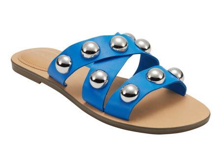 MARC FISHER Womens Blue Padded Heel Studded Strappy Bryte Round Toe Slip On Slide Sandals Shoes M Cheap