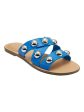 MARC FISHER Womens Blue Padded Heel Studded Strappy Bryte Round Toe Slip On Slide Sandals Shoes M Cheap