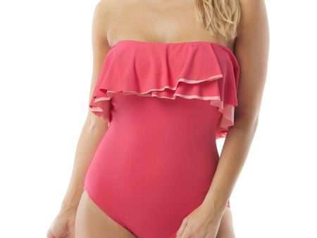 CONTOURS Women s Coral Flounced Removable Straps One Piece Swimsuit Hot on Sale