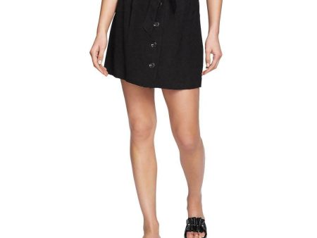 1. STATE Womens Black Button-up Tie-front Belt Mini A-Line Skirt Hot on Sale