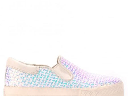 ASH Womens Teal Iridescent Woven Goring Jam Round Toe Platform Slip On Sneakers Shoes Online now