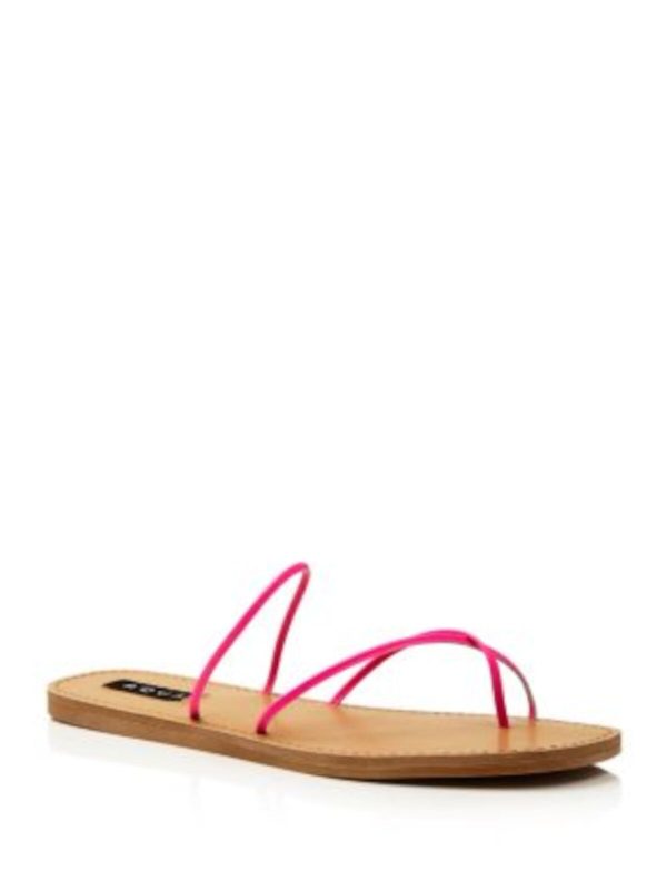 AQUA Womens Pink Toe-Loop Strappy Zeus Square Toe Slip On Leather Slide Sandals Shoes M Online now