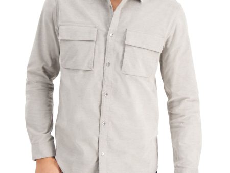 INC Mens Gray Long Sleeve Button Down Casual Shirt Fashion