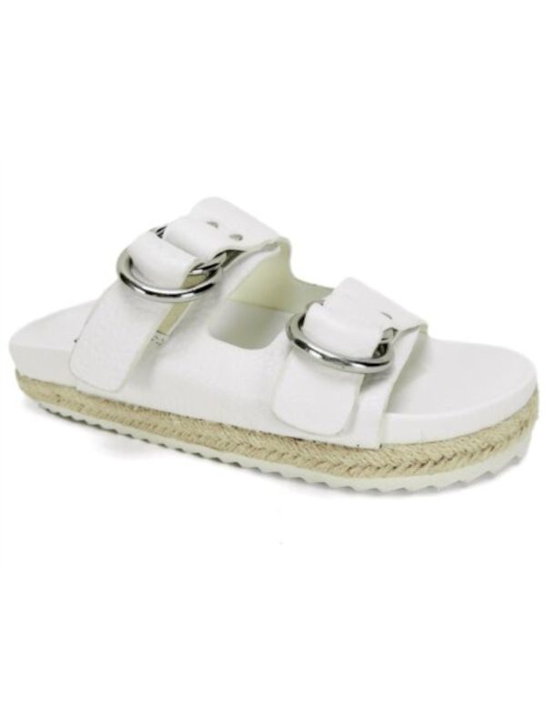 AQUA Womens White Buckle Accent Studded Kai Round Toe Platform Slip On Leather Espadrille Shoes M Online