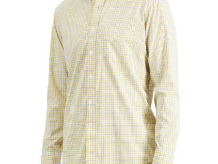 CLUBROOM Mens Yellow Lightweight, Pocket Plaid Classic Fit Button Down Performance Stretch Casual Shirt Online now