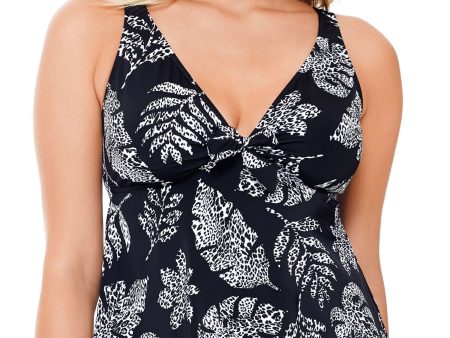 SWIM SOLUTIONS Women s Black Printed Stretch Lined Adjustable Underwire Tankini Swimsuit Top Online