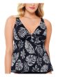 SWIM SOLUTIONS Women s Black Printed Stretch Lined Adjustable Underwire Tankini Swimsuit Top Online