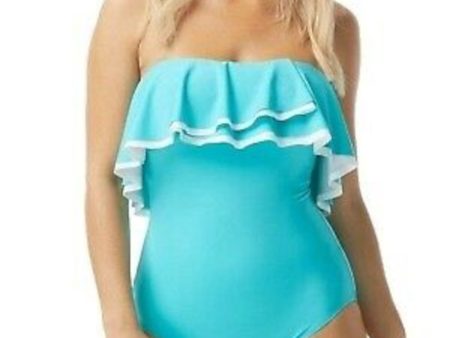 CONTOURS Women s Aqua Stretch Allover Slimming Bandeau Neckline Ruffled Convertible Molded Cup One Piece Swimsuit For Discount