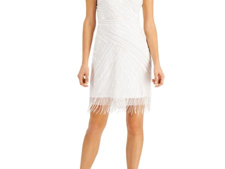 ADRIANNA PAPELL Womens Fringed Sleeveless Short Cocktail Sheath Dress Cheap