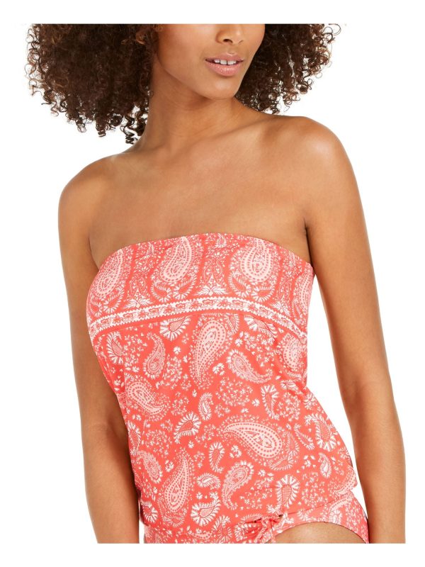 MICHAEL MICHAEL KORS Women s Red Paisley Bandeau Tankini Swimsuit Top Discount