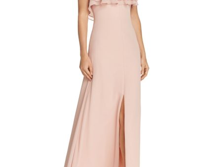 WATTERS & WATTERS Womens Pink Slitted Ruffled Spaghetti Strap Scoop Neck Full-Length Formal Fit + Flare Dress For Discount