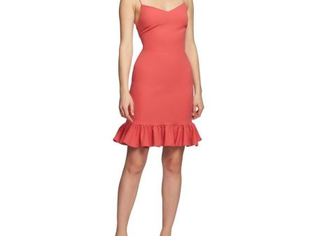 1. STATE Womens Coral Ruffled Spaghetti Strap V Neck Short Evening Body Con Dress Online