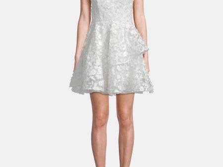 BETSY & ADAM Womens White Ruffled Lace Sleeveless Halter Short Cocktail Fit + Flare Dress Supply