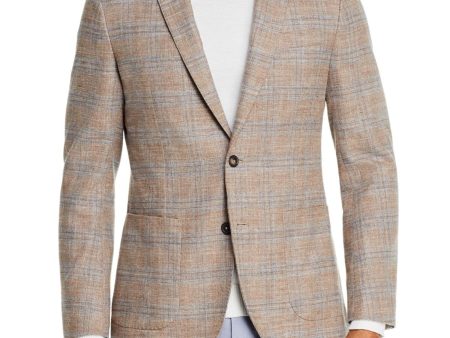 DYLAN GRAY Mens Beige Windowpane Plaid Blazer Fashion