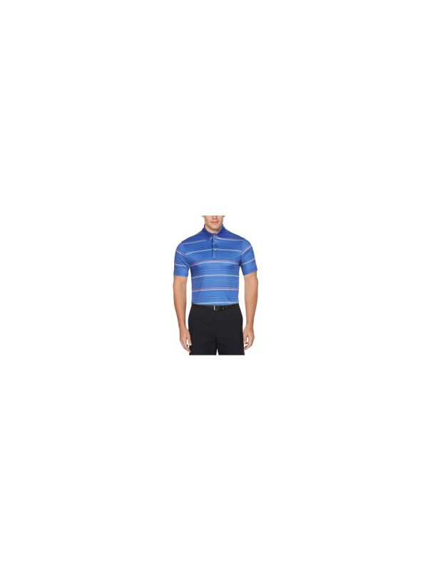 HYBRID APPAREL Mens Blue Lightweight, Striped Athletic Fit Moisture Wicking Polo Cheap