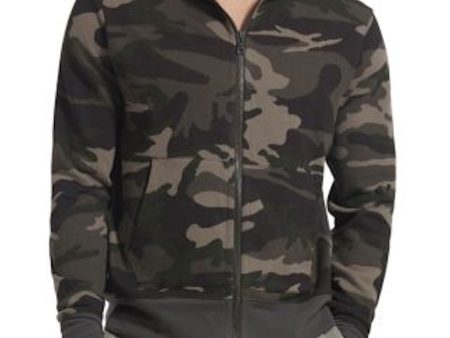 ATM Mens Green Camouflage Long Sleeve Crew Neck Classic Fit Full Zip Cotton Pullover Sweater Fashion