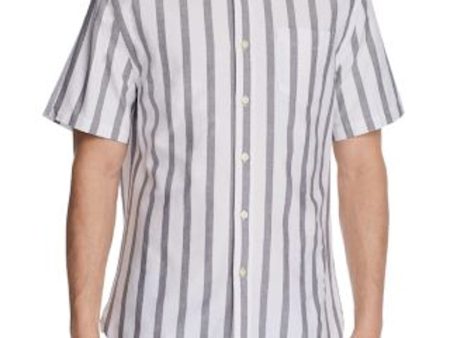 JACHS NEW YORK Mens Gray Striped Collared Shirt Hot on Sale