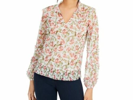 INC Womens Sheer Floral Long Sleeve V Neck Blouse For Sale