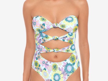 SALT + COVE Women s Light Blue Floral Cutout In Full Bloom Bandeau One Piece Swimsuit For Cheap