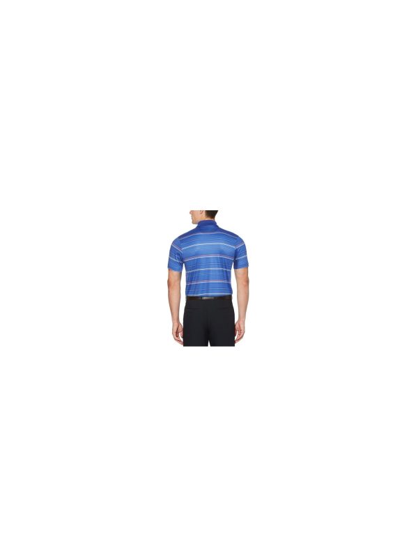 HYBRID APPAREL Mens Blue Lightweight, Striped Athletic Fit Moisture Wicking Polo Cheap