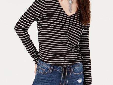 AMERICAN RAG Womens Striped Long Sleeve V Neck Blouse Online Hot Sale