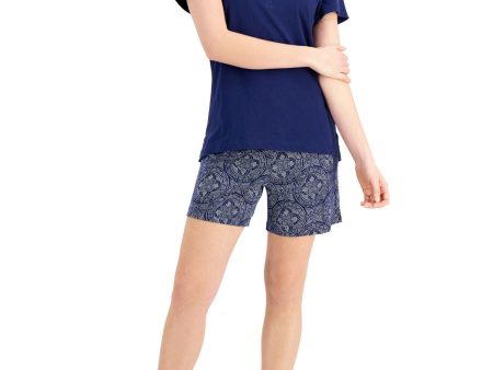 CHARTER CLUB Navy Elastic Band Solid Short Sleeve Round Neck Everyday Pajamas Online Hot Sale