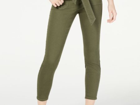 IMPERIAL STAR Womens Green Pocketed Zippered Cropped High Rise Skinny Jeans Online now