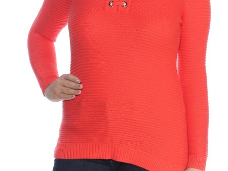 CHARTER CLUB Womens Orange Grommet Long Sleeve V Neck Sweater Online Hot Sale