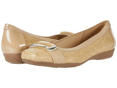 AK SPORT Womens Beige Stretch Lightweight Woven Buckle Accent Cushioned Uplift Square Toe Wedge Slip On Ballet Flats M Online Sale