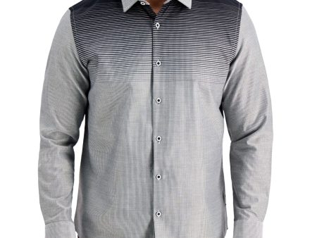 ALFANI Mens Gray Printed Point Collar Classic Fit Button Down Cotton Blend Cotton Blend Shirt For Cheap