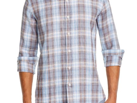 DYLAN GRAY Mens Blue Plaid Long Sleeve Button Down Casual Shirt on Sale