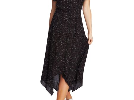 1. STATE Womens Black Polka Dot Cap Sleeve V Neck Dress Cheap