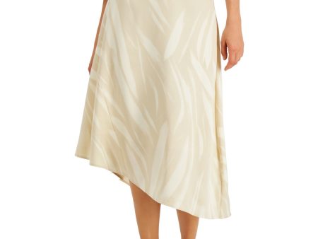 ALFANI Womens Beige Zippered Asymmetric Hem Printed Midi Wear To Work A-Line Skirt Online now