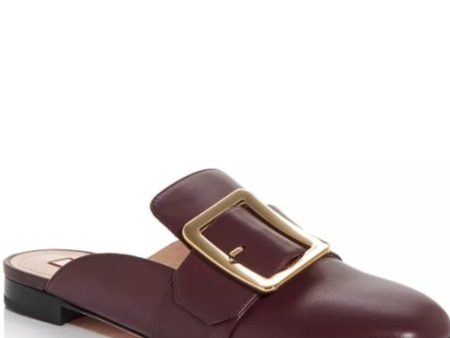 BALLY Womens Burgundy Buckle Accent Janesse Square Toe Block Heel Slip On Leather Mules For Cheap