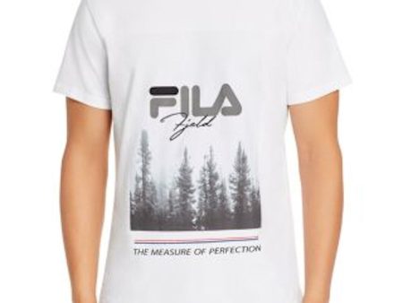 FILA Mens White Logo Graphic Short Sleeve Classic Fit Cotton T-Shirt For Cheap