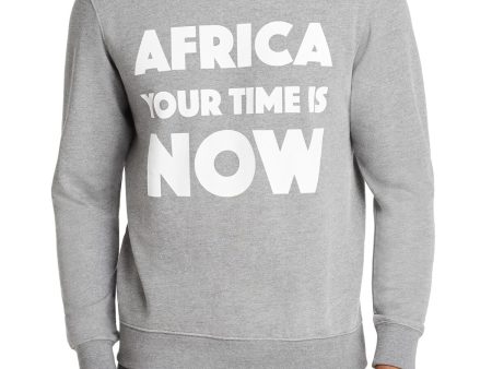 AFRICA YOUR TIME Mens Gray Logo Graphic Long Sleeve Crew Neck Classic Fit Cotton Pullover Sweater on Sale