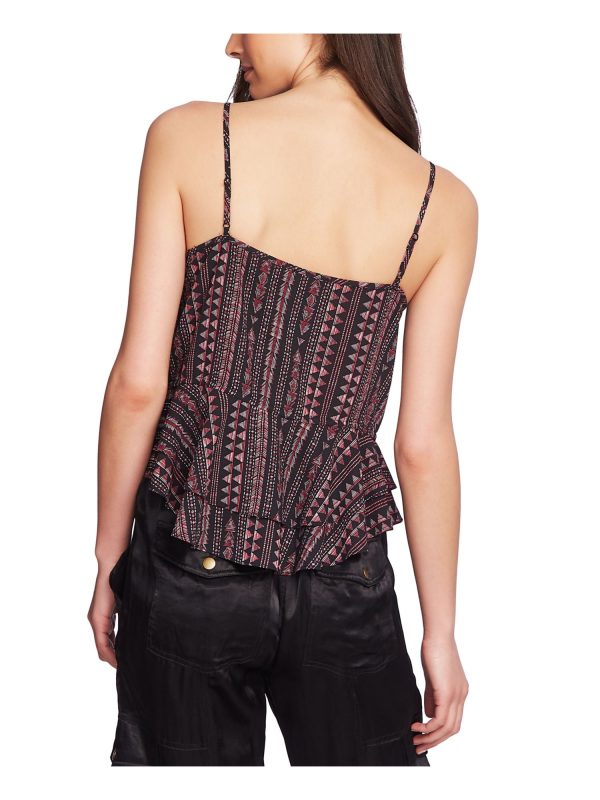 1. STATE Womens Pink Ruffled Tribal Spaghetti Strap V Neck Top Online