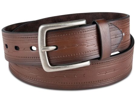 SUN STONE Mens Brown Pebbled Embossed Faux Leather Casual Belt Supply