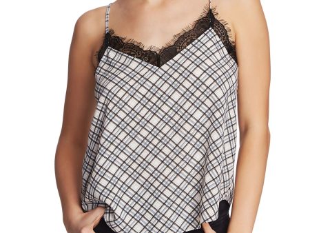 1. STATE Womens Lace Plaid Spaghetti Strap V Neck Tank Top Sale