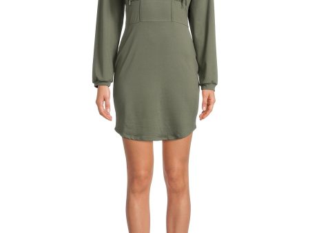 YOUNIQUE Womens Green Stretch Fitted Pleated Hooded Long Sleeve Short Sheath Dress Supply