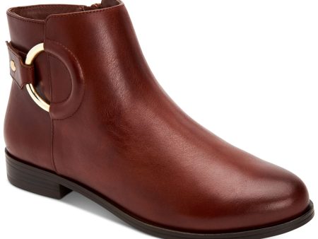 ALFANI Womens Brown O-Ring Detail Cushioned Comfort Avvia Round Toe Block Heel Zip-Up Leather Booties M Sale